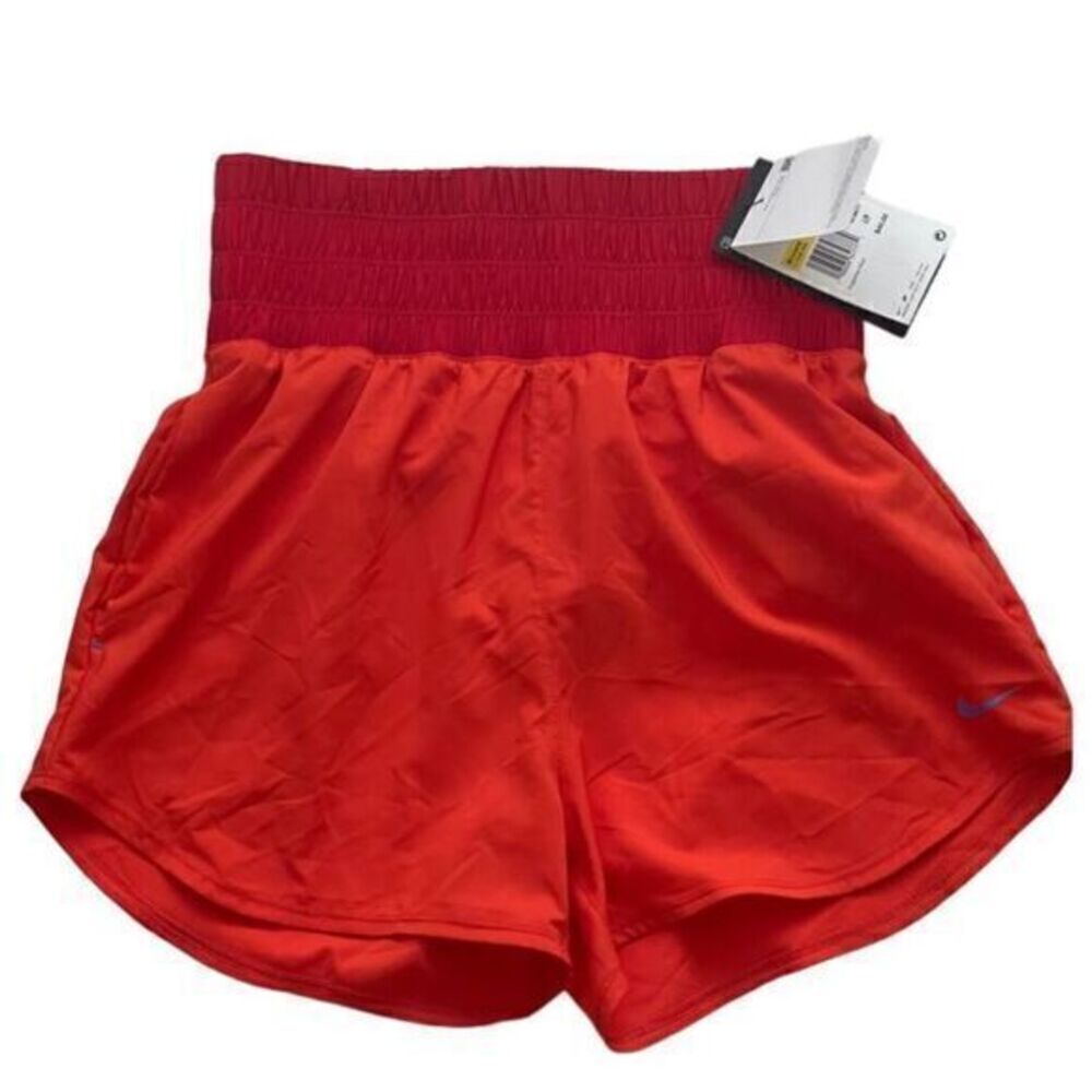 NIKE Ultra High Waisted Dri Fit 3" Brief Lined Orange Active Shorts Size XS